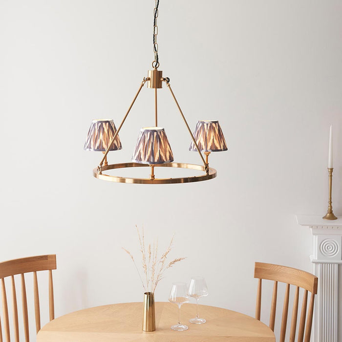 Chester And Zigzag 3 Lights 16cm Pearl Grey Shade Ceiling Light In Aged Brass