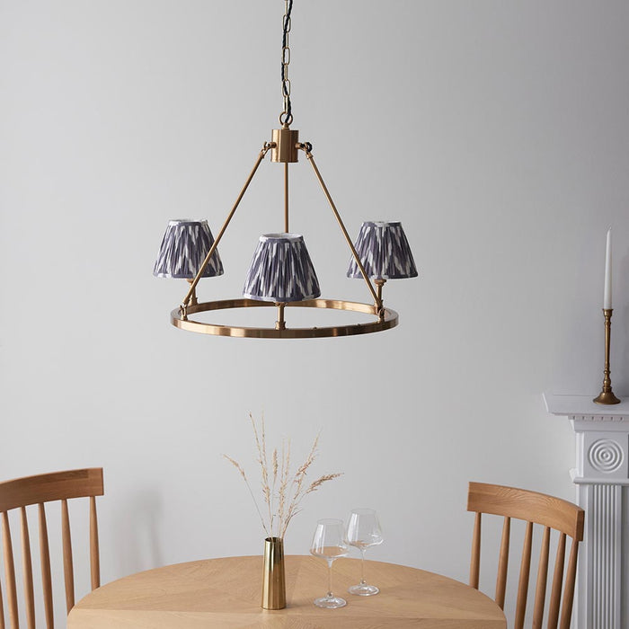 Chester And Zigzag 3 Lights 16cm Pearl Grey Shade Ceiling Light In Aged Brass