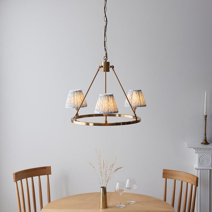 Chester And Leaf 3 Lights 16cm Shell Bay Blue Shade Ceiling Light In Aged Brass