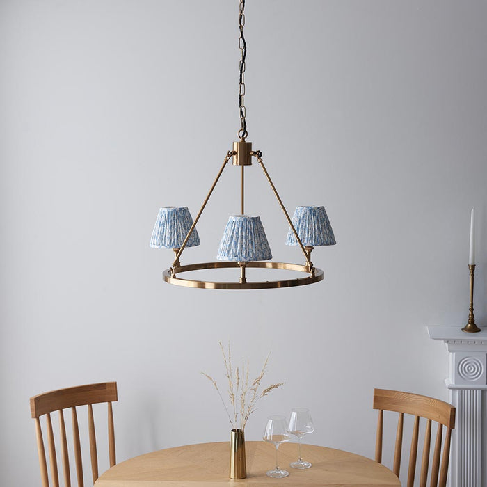 Chester And Leaf 3 Lights 16cm Shell Bay Blue Shade Ceiling Light In Aged Brass
