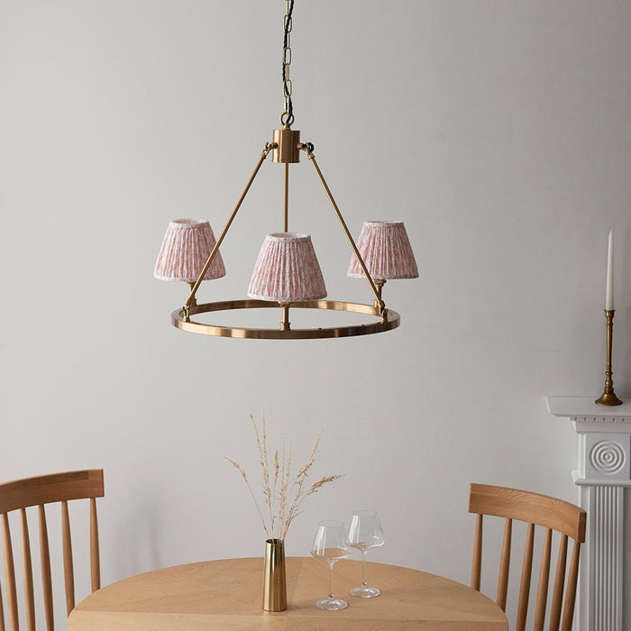 Chester And Leaf 3 Lights 16cm Peachy Keen Shade Ceiling Light In Aged Brass