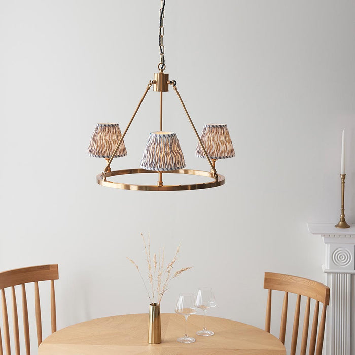 Chester And Ripple 3 Lights 16cm Pearl Grey Shade Ceiling Light In Aged Brass