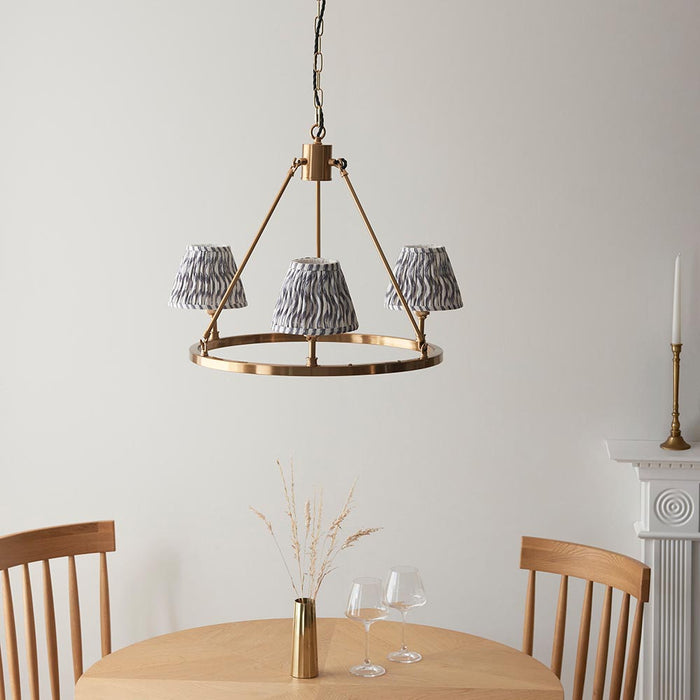 Chester And Ripple 3 Lights 16cm Pearl Grey Shade Ceiling Light In Aged Brass