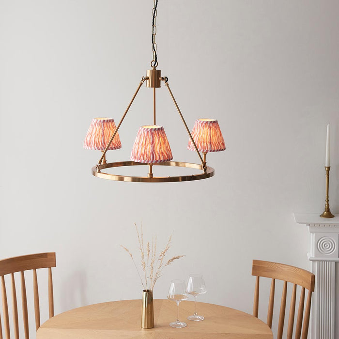 Chester And Ripple 3 Lights 16cm Coral Pink Shade Ceiling Light In Aged Brass