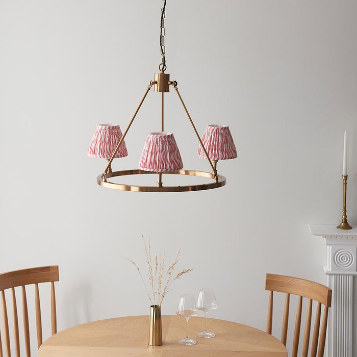 Chester And Ripple 3 Lights 16cm Coral Pink Shade Ceiling Light In Aged Brass