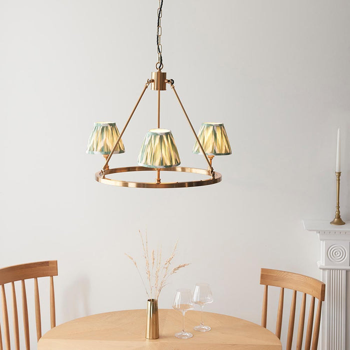 Chester And Zigzag 3 Lights 16cm Cotswold Green Shade Ceiling Light In Aged Brass