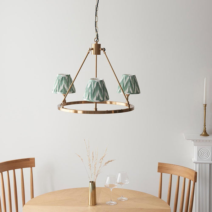 Chester And Zigzag 3 Lights 16cm Cotswold Green Shade Ceiling Light In Aged Brass