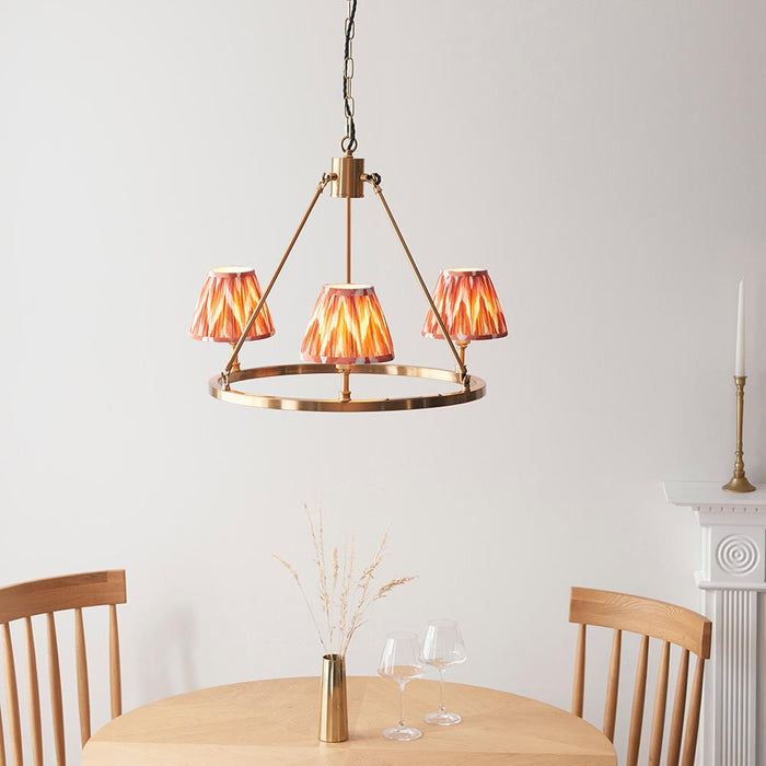 Chester And Zigzag 3 Lights 16cm Apricot Orange Shade Ceiling Light In Aged Brass