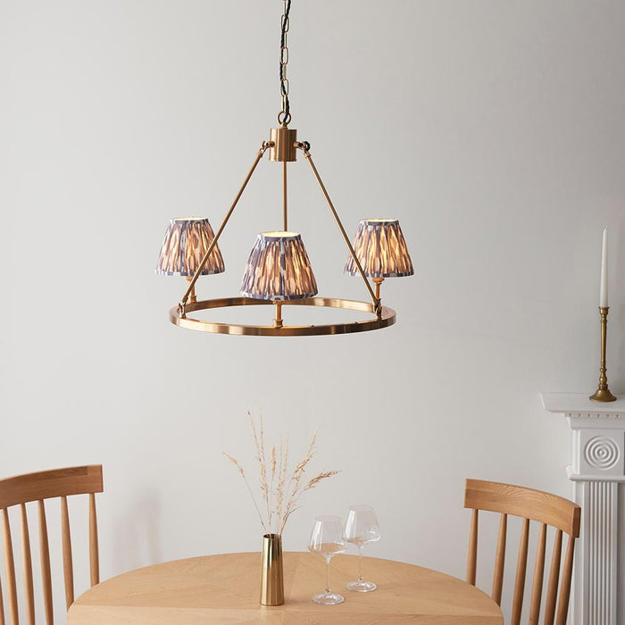 Chester And Ikat 3 Lights 16cm Pearl Grey Shade Ceiling Light In Aged Brass