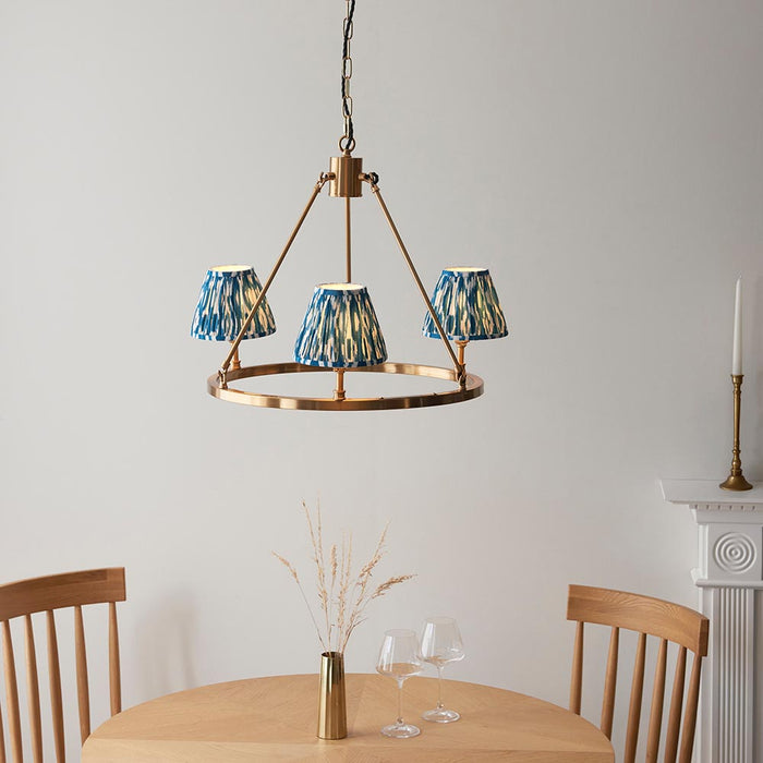 Chester And Ikat 3 Lights 16cm Marlin Blue Shade Ceiling Light In Aged Brass