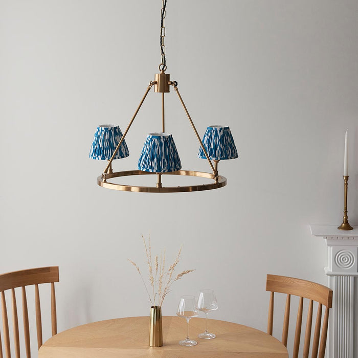 Chester And Ikat 3 Lights 16cm Marlin Blue Shade Ceiling Light In Aged Brass