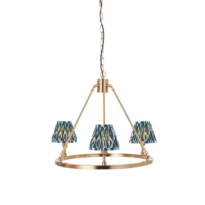 Chester And Ikat 3 Lights 16cm Marlin Blue Shade Ceiling Light In Aged Brass