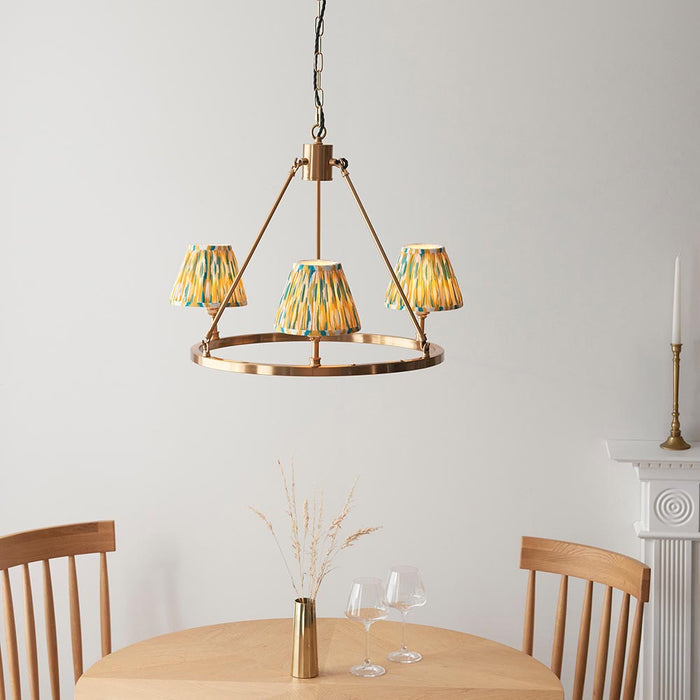 Chester And Ikat 3 Lights 16cm Yellow And Jade Shade Ceiling Light In Aged Brass