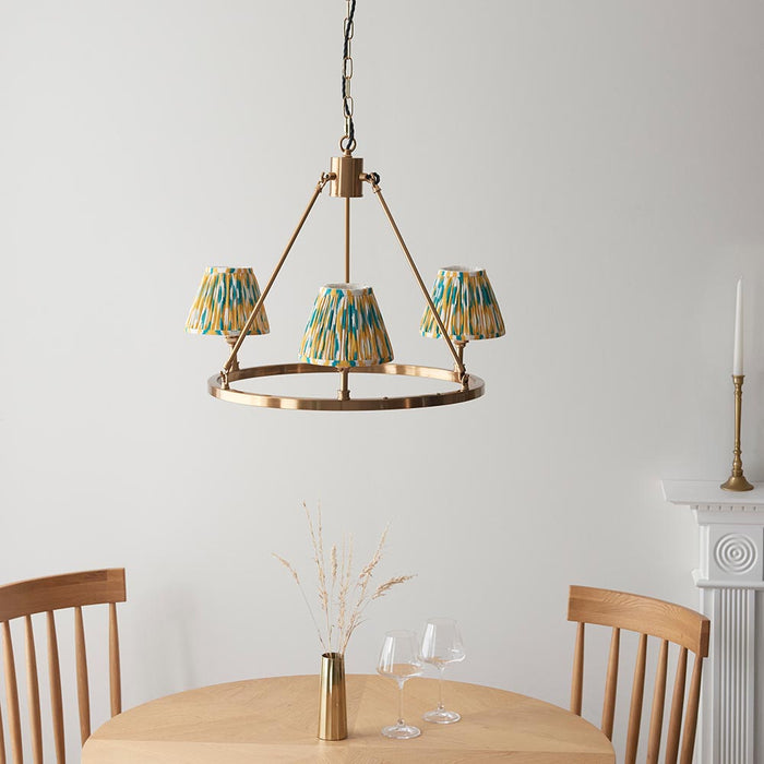 Chester And Ikat 3 Lights 16cm Yellow And Jade Shade Ceiling Light In Aged Brass