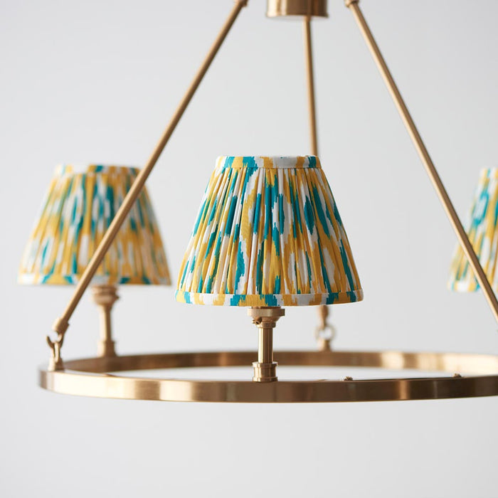 Chester And Ikat 3 Lights 16cm Yellow And Jade Shade Ceiling Light In Aged Brass