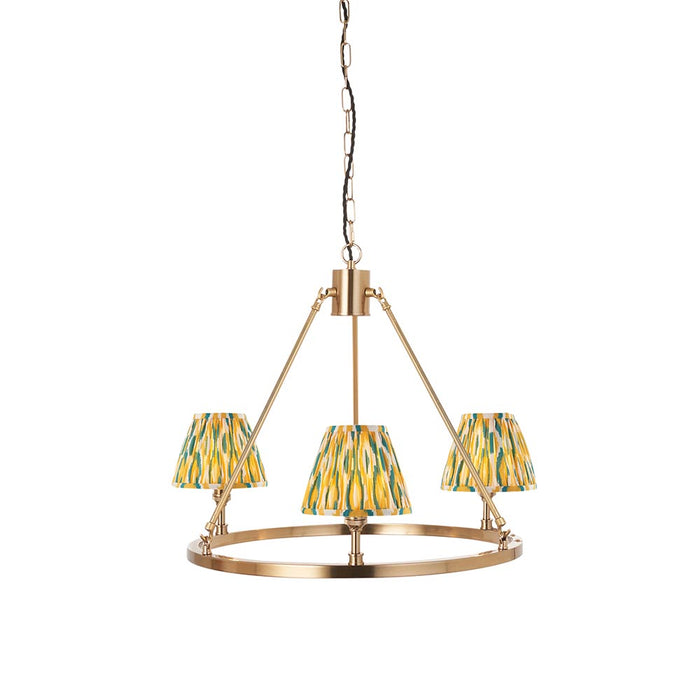 Chester And Ikat 3 Lights 16cm Yellow And Jade Shade Ceiling Light In Aged Brass
