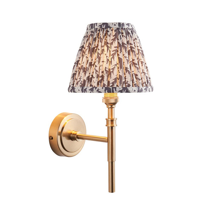 Chester And Leaf 16cm Pearl Grey Shade Wall Light In Aged Brass
