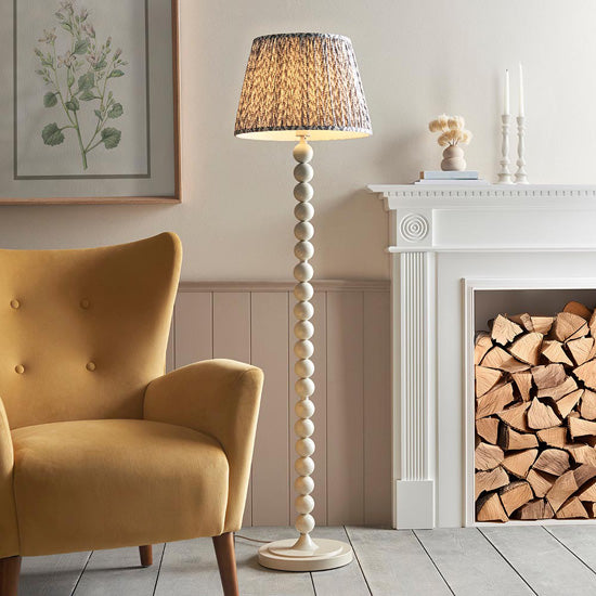 Higgledy And Leaf 40cm Pearl Grey Shade Floor Lamp With High Gloss Almond White Base