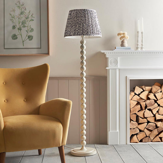 Higgledy And Leaf 40cm Pearl Grey Shade Floor Lamp With High Gloss Almond White Base
