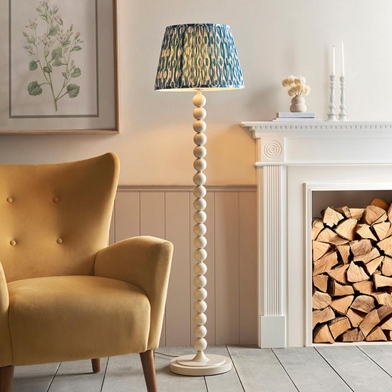Higgledy And Ikat 40cm Marlin Blue Shade Floor Lamp With High Gloss Almond White Base