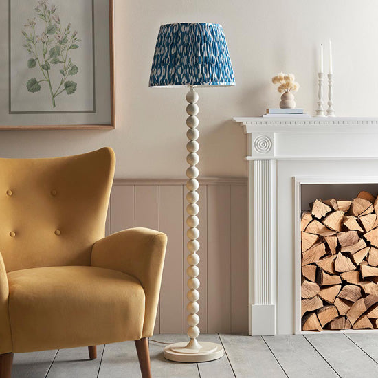 Higgledy And Ikat 40cm Marlin Blue Shade Floor Lamp With High Gloss Almond White Base