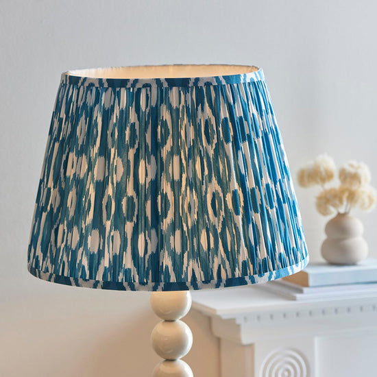 Higgledy And Ikat 40cm Marlin Blue Shade Floor Lamp With High Gloss Almond White Base
