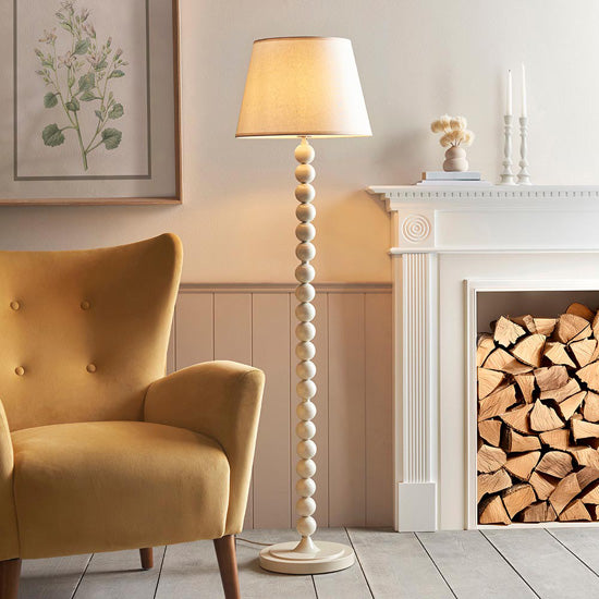 Higgledy And Ivy 40cm Vintage White Shade Floor Lamp With High Gloss Almond White Base