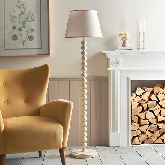 Higgledy And Ivy 40cm Vintage White Shade Floor Lamp With High Gloss Almond White Base