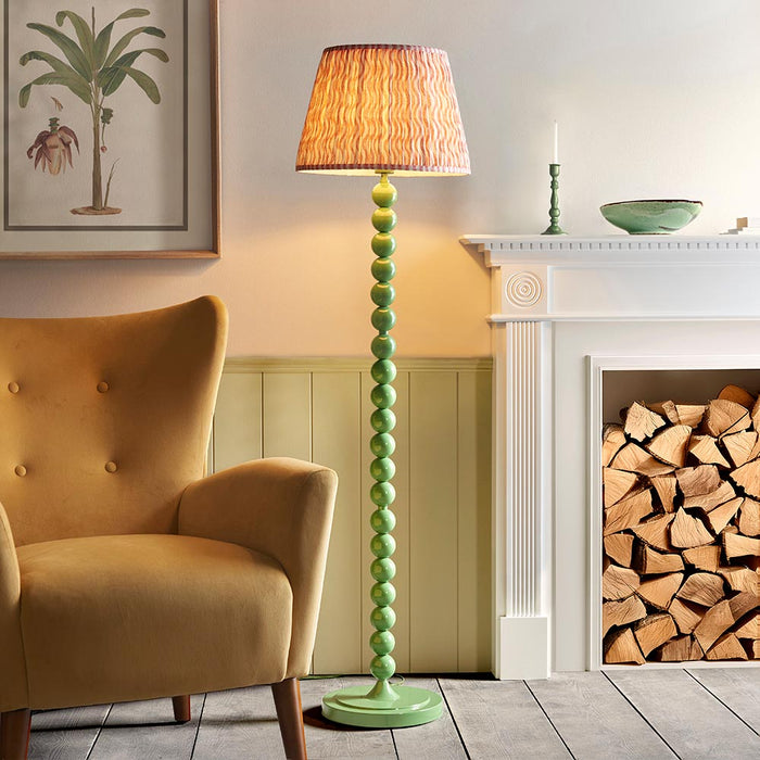 Higgledy And Ripple 40cm Coral Pink Shade Floor Lamp With Gloss Cotswold Green Base