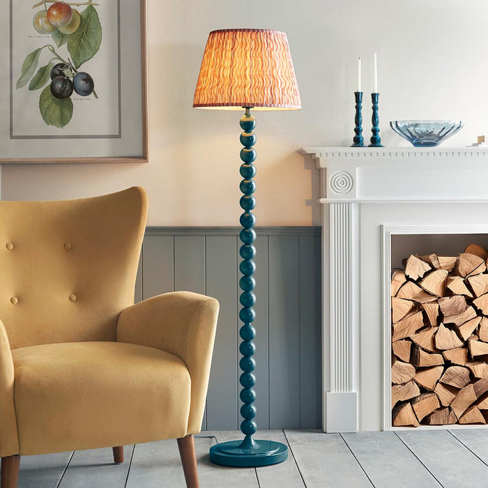 Higgledy And Ripple 40cm Coral Pink Shade Floor Lamp With Gloss Marlin Blue Base