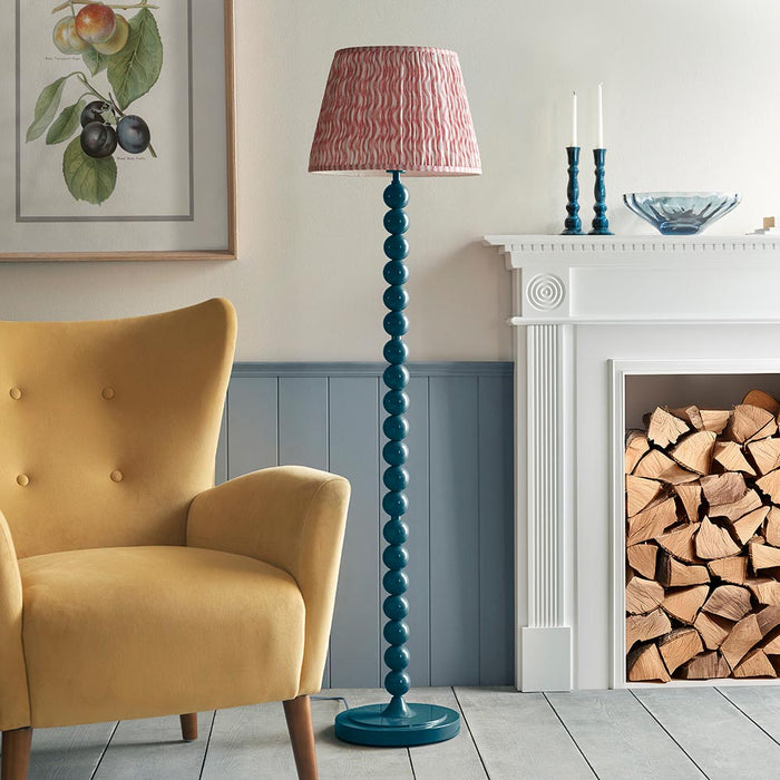 Higgledy And Ripple 40cm Coral Pink Shade Floor Lamp With Gloss Marlin Blue Base