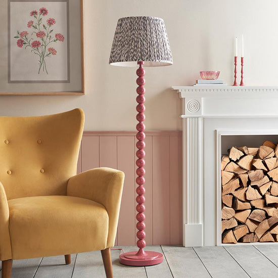Higgledy And Leaf 40cm Pearl Grey Shade Floor Lamp With High Gloss Pink Clay Base
