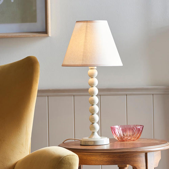Higgledy And Ivy 25cm Vintage White Shade Table Lamp With High Gloss Almond White Base