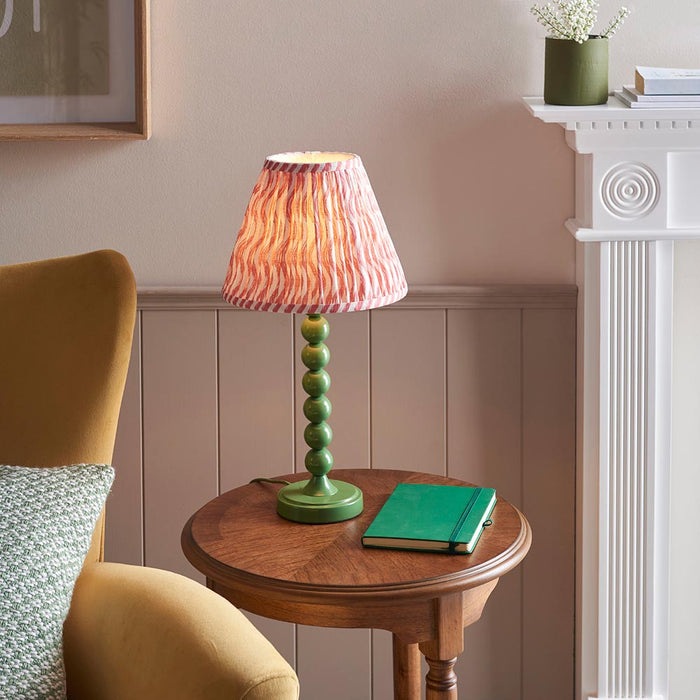 Higgledy And Ripple 25cm Coral Pink Shade Table Lamp With Gloss Cotswold Green Base