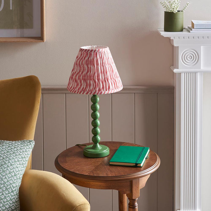 Higgledy And Ripple 25cm Coral Pink Shade Table Lamp With Gloss Cotswold Green Base