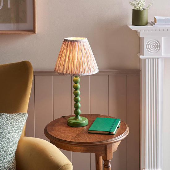Higgledy And Ikat 25cm Neutral Shade Table Lamp With High Gloss Cotswold Green Base