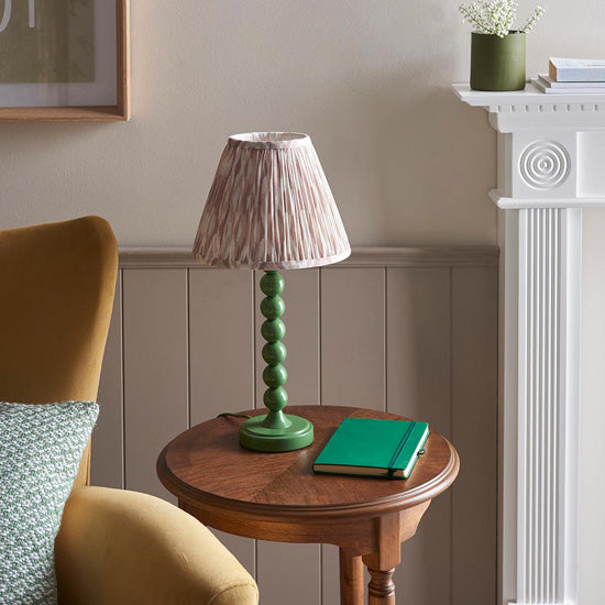 Higgledy And Ikat 25cm Neutral Shade Table Lamp With High Gloss Cotswold Green Base