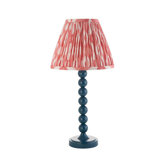 Higgledy And Ikat 25cm Coral Pink Shade Table Lamp With High Gloss Marlin Blue Base