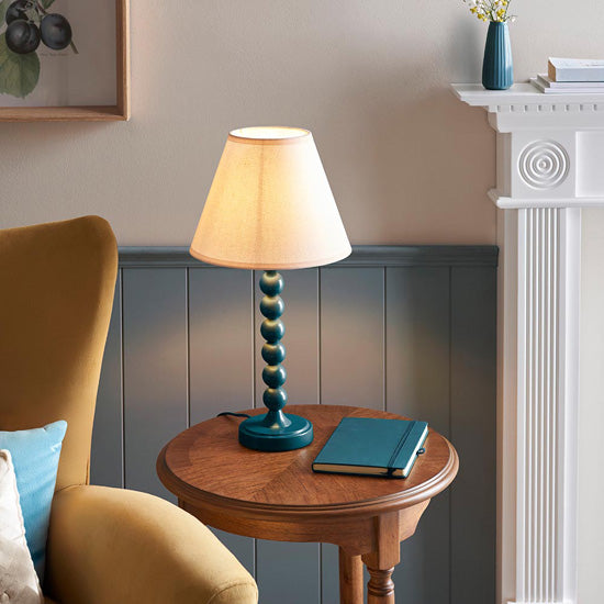 Higgledy And Ivy 25cm Vintage White Shade Table Lamp With High Gloss Marlin Blue Base
