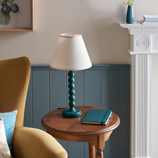 Higgledy And Ivy 25cm Vintage White Shade Table Lamp With High Gloss Marlin Blue Base