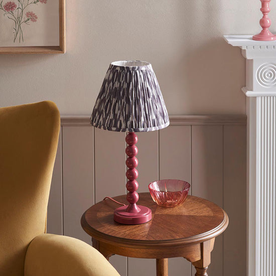 Higgledy And Ikat 25cm Pearl Grey Shade Table Lamp With High Gloss Pink Clay Base