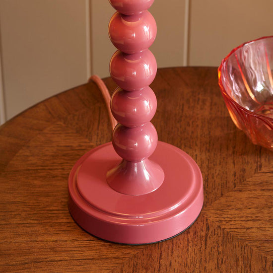 Higgledy And Ikat 25cm Pearl Grey Shade Table Lamp With High Gloss Pink Clay Base