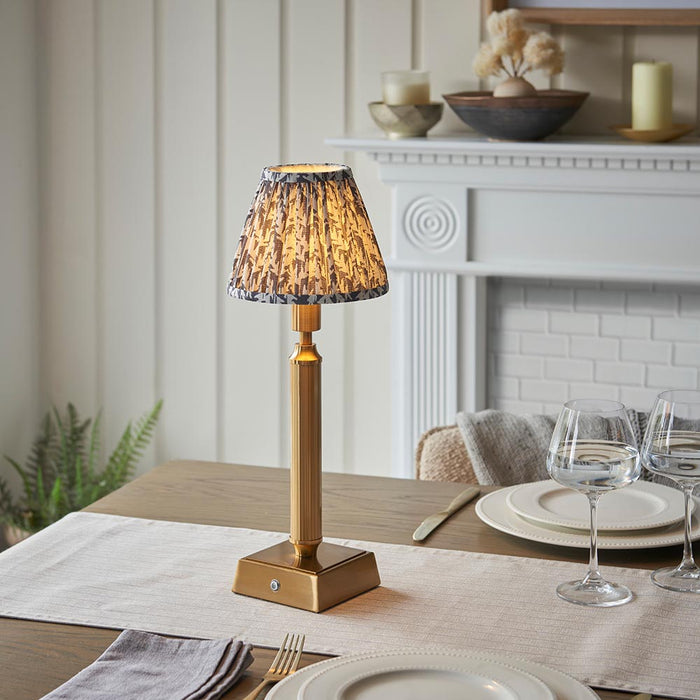 Trobridge Rechargeable And Leaf 16cm Pearl Grey Shade Table Lamp In Brushed Aged Brass