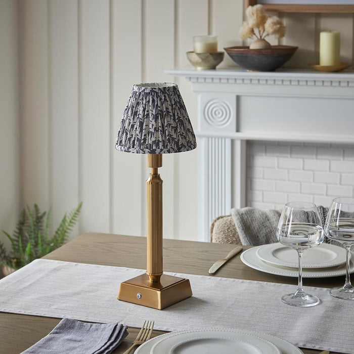 Trobridge Rechargeable And Leaf 16cm Pearl Grey Shade Table Lamp In Brushed Aged Brass