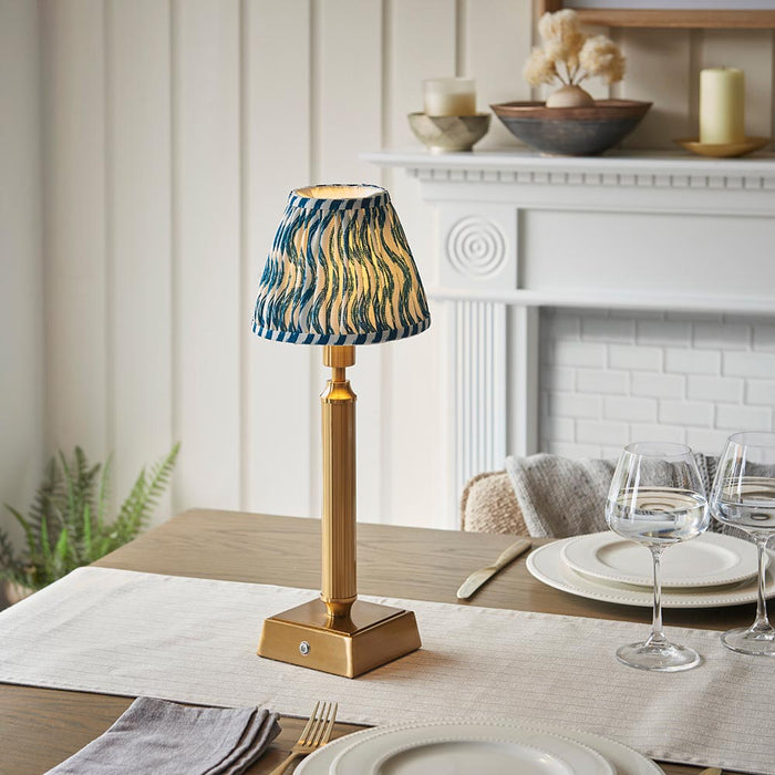 Trobridge Rechargeable And Ripple 16cm Marlin Blue Shade Table Lamp In Brushed Aged Brass