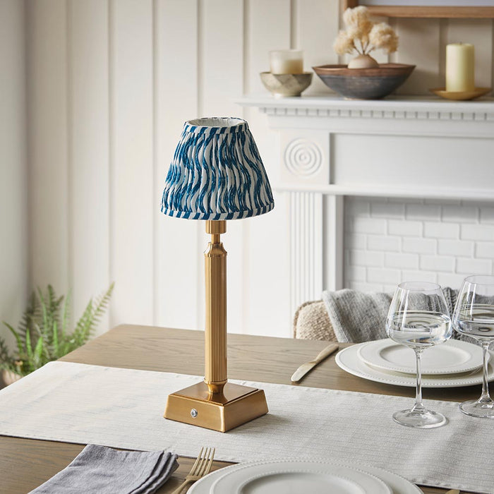 Trobridge Rechargeable And Ripple 16cm Marlin Blue Shade Table Lamp In Brushed Aged Brass