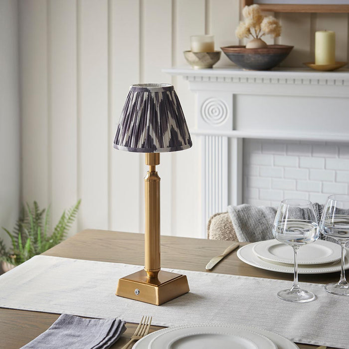 Trobridge Rechargeable And Zigzag 16cm Pearl Grey Shade Table Lamp In Brushed Aged Brass
