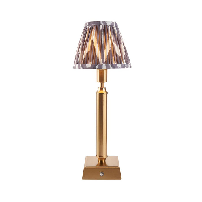 Trobridge Rechargeable And Zigzag 16cm Pearl Grey Shade Table Lamp In Brushed Aged Brass