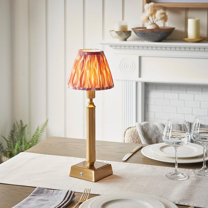 Trobridge Rechargeable And Ikat 16cm Coral Pink Shade Table Lamp In Brushed Aged Brass