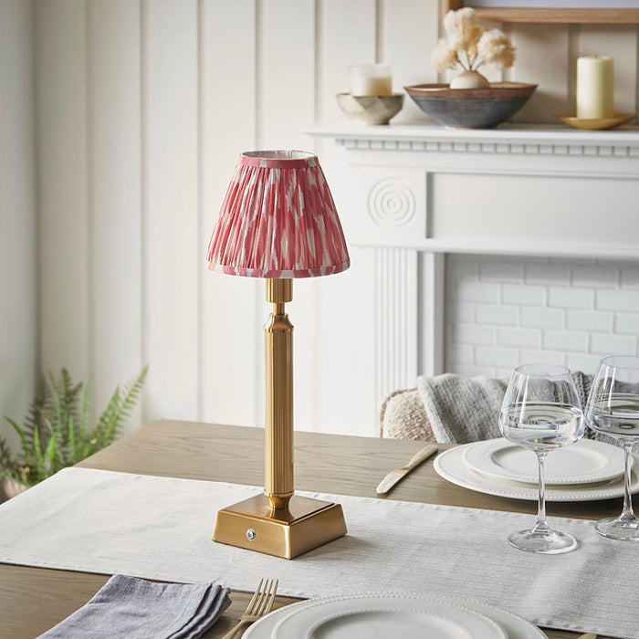 Trobridge Rechargeable And Ikat 16cm Coral Pink Shade Table Lamp In Brushed Aged Brass